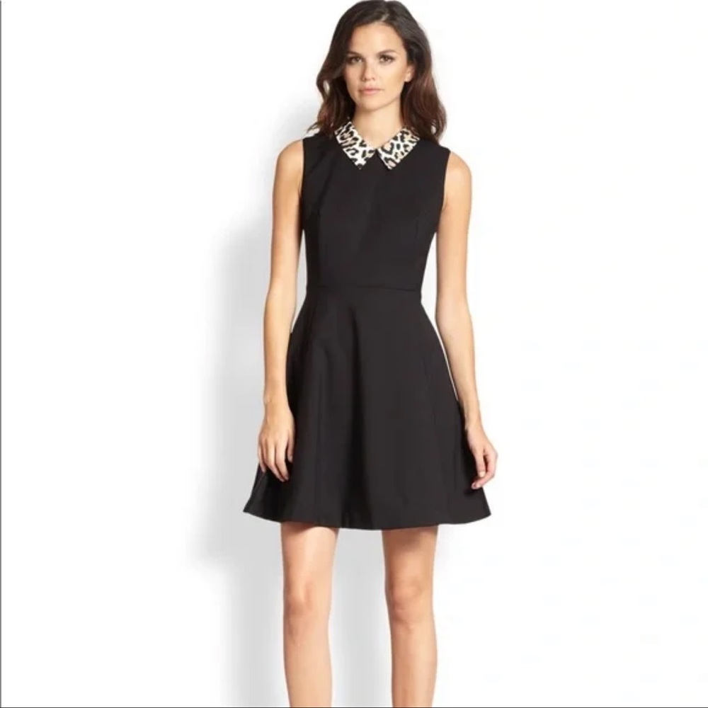 Kate Spade Black Dress Leopard Print Collar Size 4